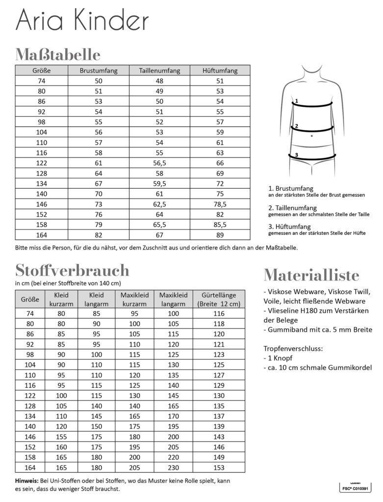 Papierschnittmuster Kleid Aria Gr. 74-164